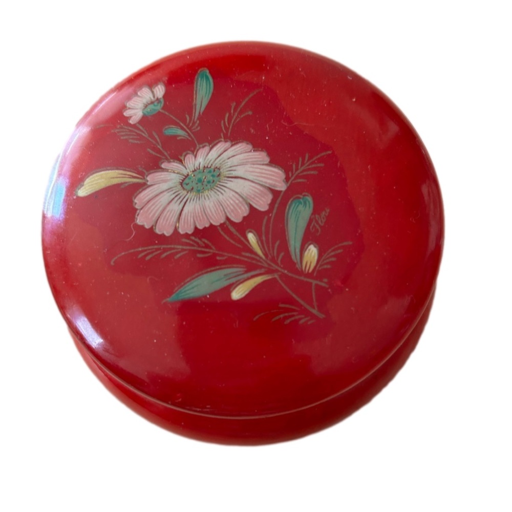 Genuine , red, alabaster , Italian trinket box.
